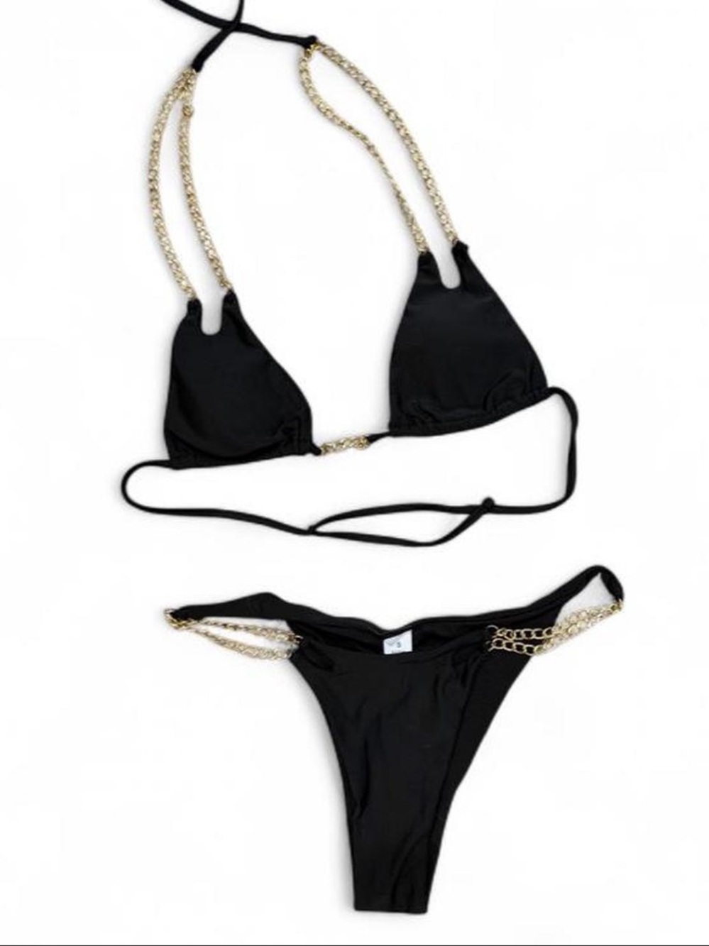 Black Gold-Chain Triangle Bikini - Women Swim